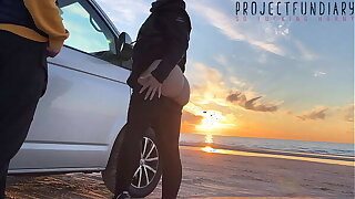 magical sunset sex at the beach - risky public quickie with girl in tight yoga leggings, projectfundiary